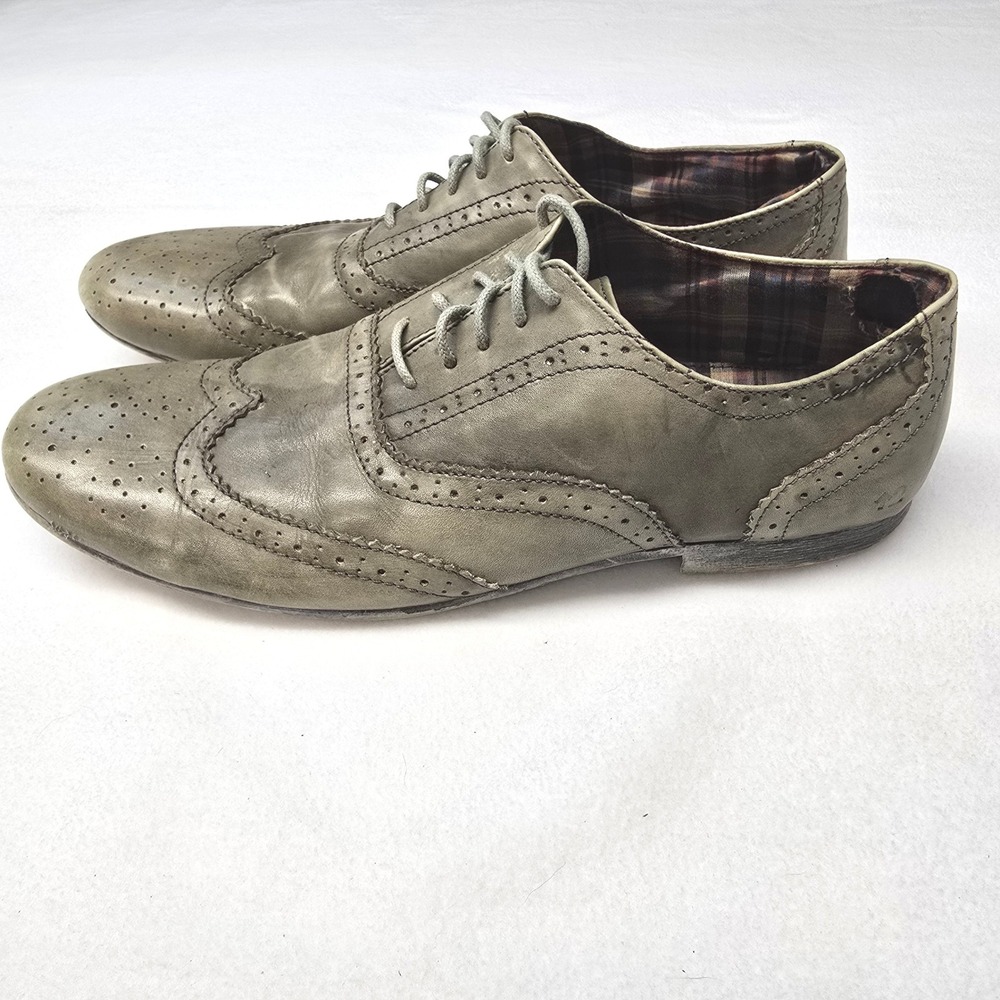 Bed Stu Mens Grey Distressed Leather Wingtip Oxford Brogue Dress Shoes 13 - Picture 4 of 9